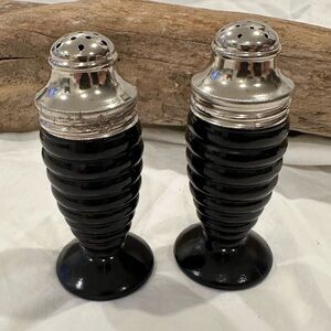 Hazel Atlas Number 3530 Black Depression Glass Salt and Pepper Shakers